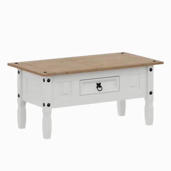 Mesa Ratona - Central Living - Linea Mexicana Madera Maciza Color Blanco/Rústico