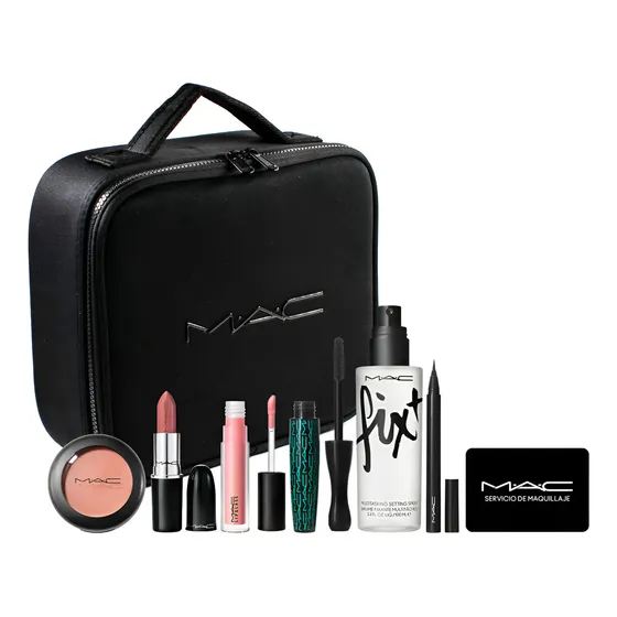 Maleta Maquillaje Mac: Máscara + Fijador +delineador +labial Color Negro