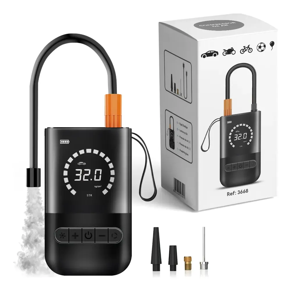Compressor De Ar De Pneus Digital Compressor Carro Moto Bike Mini Cor Preto