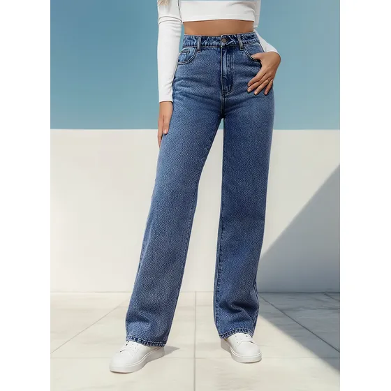 Pantalon Recto Pernera Ancha Tiro Altotranspirables Mujer