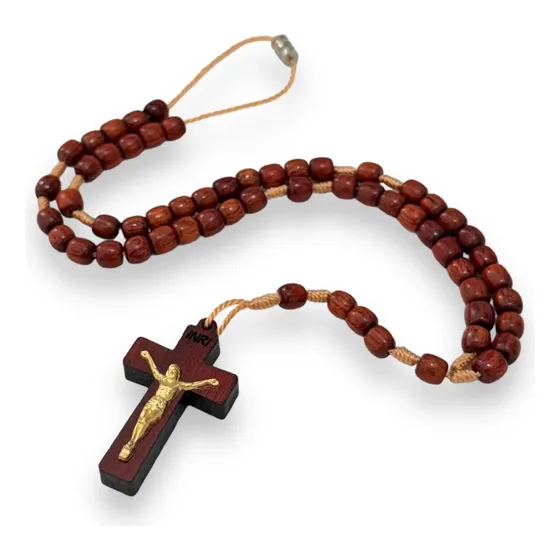 Terço Colar De Pescoço Madeira Masculino Crucifixo C/ Cristo