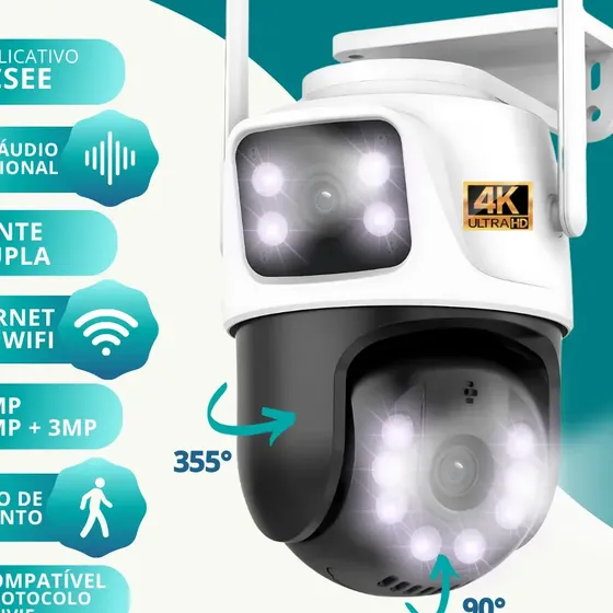 Câmera de Segurança iCSee A28B Ali Ron 2026 4K Wi-Fi PTZ com Lente Dupla e Visão Noturna Colorida