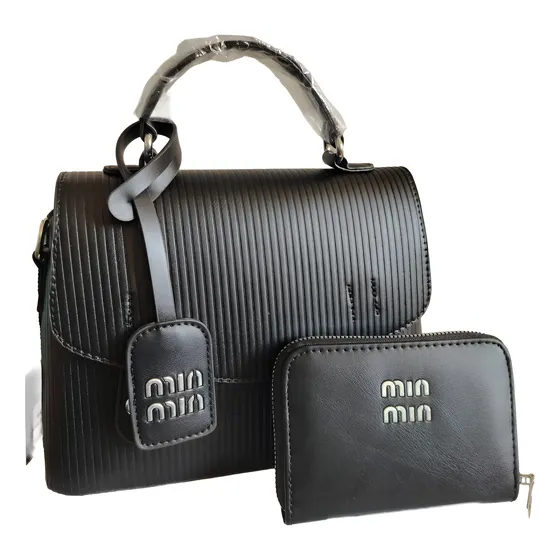 Pack Cartera Y Monedero Min Min Color Negro Negro Lisa Plateado Negro