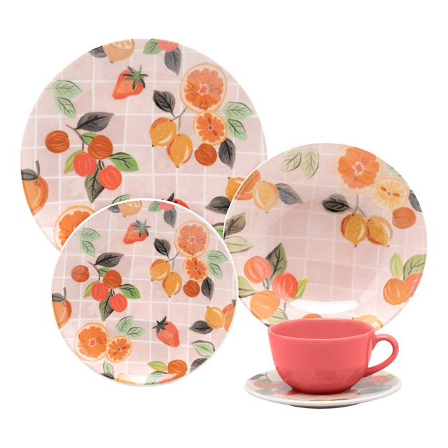 Aparelho De Jantar Oxford Cerâmica Piquenique 20 Pç Cor Estampado Aparelho De Jantar Oxford Cerâmica Piquenique 20 Pç Cor Estampado