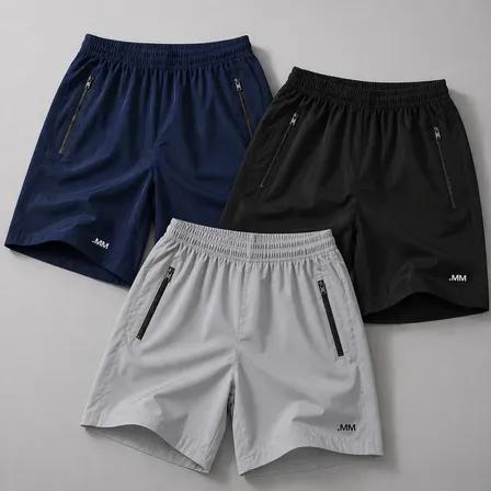 Kit 3 Bermuda Tactel Elastano Short Ziper Verão Masculino Preto-marinho-cinza Lisa G