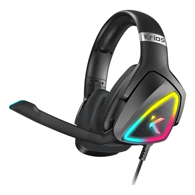 Audífonos Gamer KRIOS K7 Diadema Gaming Headset Gamer Con Microfono Led Rgb Para Xbox Pc Ps4 Color Negro