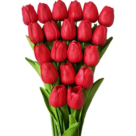 24 Piezas De Tulipanes Artificiales De Color Rojo Con Tallo,