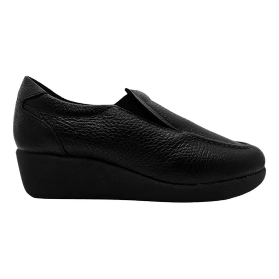 Sapato Usaflex Mocassim Anabela Em Couro Relax Uniforme