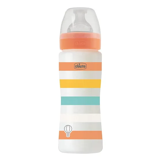 Mamadera Chicco Well Being anticolic 330ml 4m+ flujo rápido color naranja