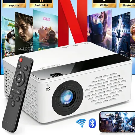 Projetor Android 4k Fv08 Smart Led Netflix 5G/2.4G Wifi Bluetooth Portátil Full Hd