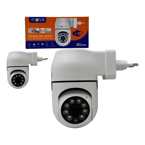 Kit 2 Câmera de Segurança Wifi Tomada Facil Instalação 1080 Cor Branco Inova 30154