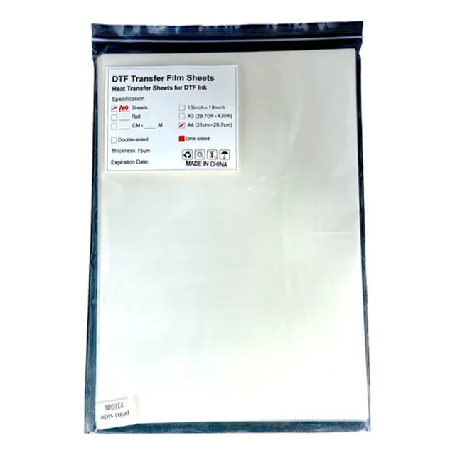 Papel Transfer Film Para Dtf Tamaño A4 Paquete Con 100 Hojas Transparente