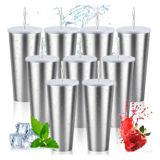 20 Vasos Plástico Reutilizables 710ml/24oz+ Tapas Y Popotes Fiesta, Bodas, Postre, Cócteles, Vino