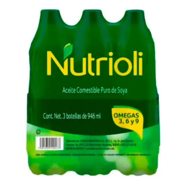 Aceite De Cocina Puro De Soya Nutrioli 3 Piezas De 946ml C/u