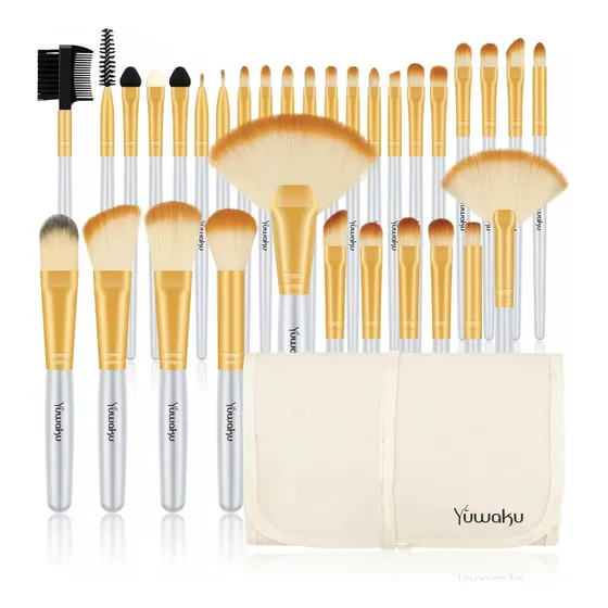 Set Brochas De Maquillaje 32 Piezas Profesional + Bolsa Champan