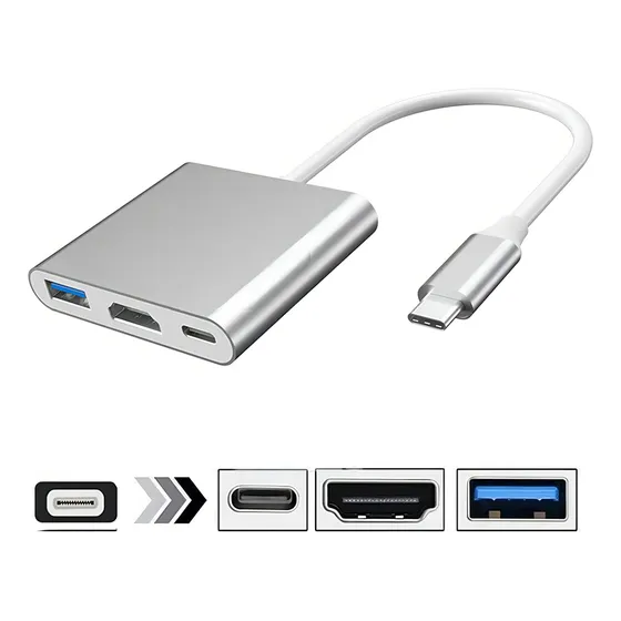 Adaptador Tipo C A Hdmi 4k Convertidor Hub Usb 3.0 3 En 1