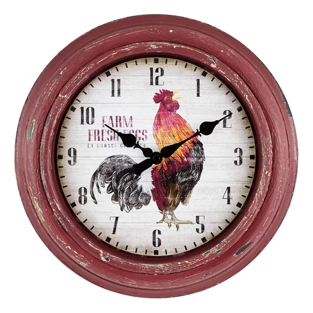 Reloj Pared Cuarzo Gallo Rojo Envejecido 12.0 in