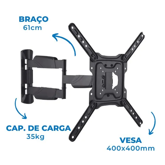 Suporte Articulado para TV LED 23" até 55" com Peso até 35 kg FT-4461P - Fixatek