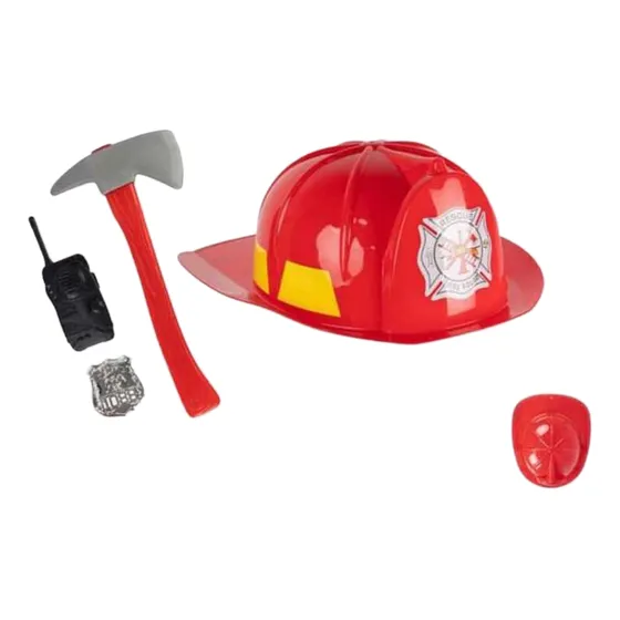 Kit Bombero Infantil - Gorro, Hacha, Radio Y Placa Para Pequeños Héroes