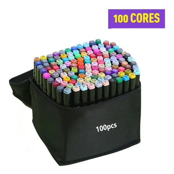 Conjunto Caneta Marcador Canetinha Ponta Dupla 100cores Kit