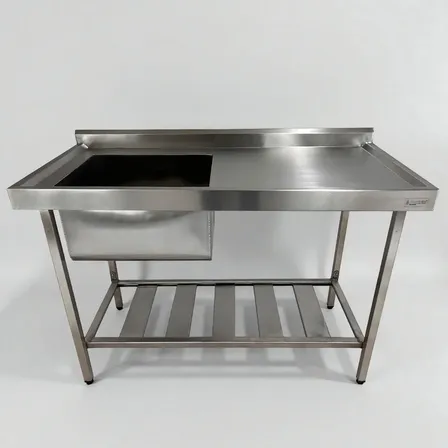 Mesa Pia Inox Industrial 120x60x90 Cuba 50x40x30 Esquerda