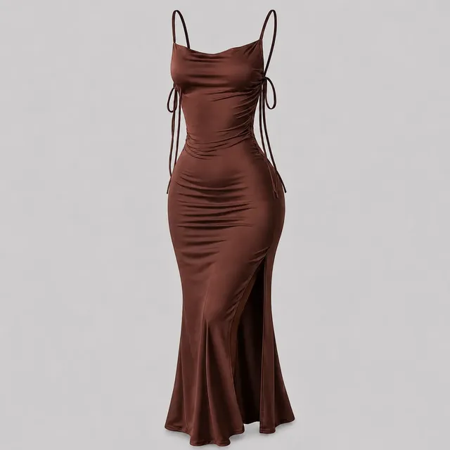 Vestido Justo Longo Costas Nuas Fenda Lateral (5 cores)