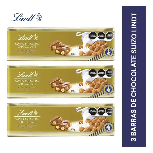 3 Chocolates Premium Suizo Lindt Con Leche Y Avellanas 300g