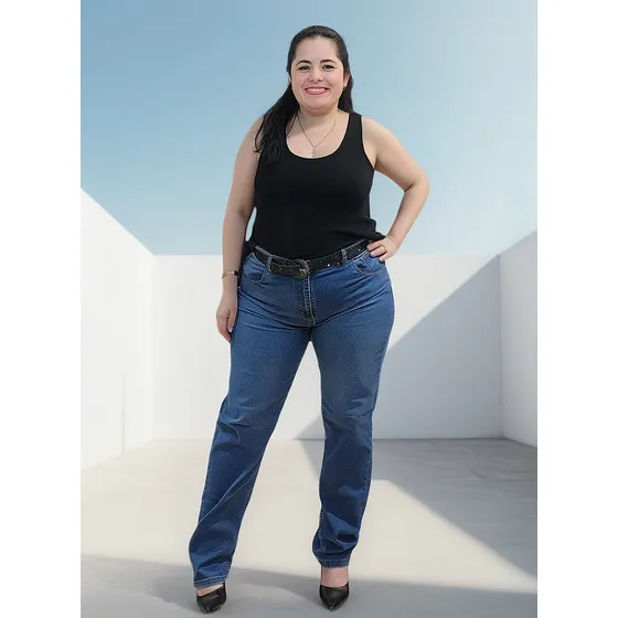 Pantalón Recto Jean Vaquero Clásico Azul Talles Grandes