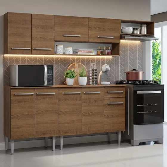 Cocina Integral Completa Modular Madesa Emilly 229cm Mm 13 Color Marrón