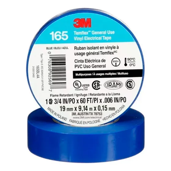 Cinta Aisladora Temflex 165 19mm X 9,14 Metros Azul 3m