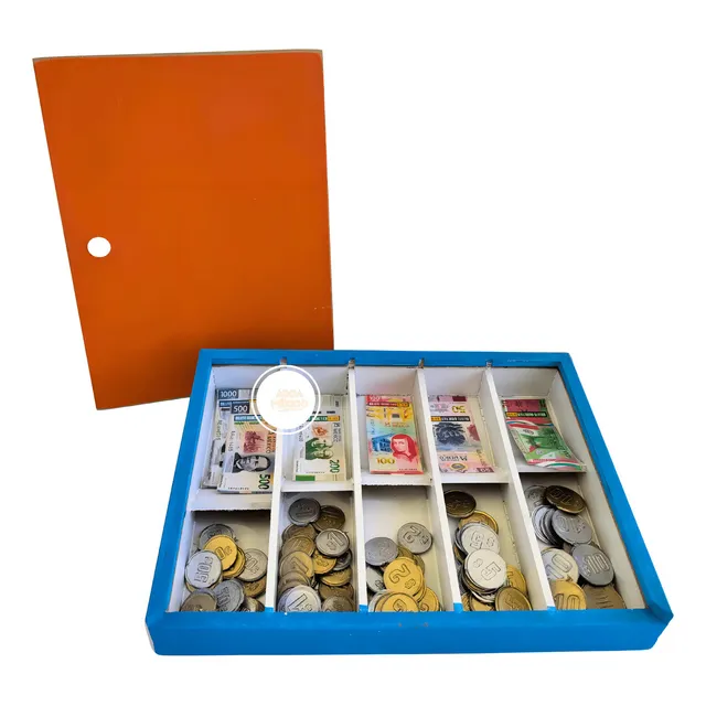 Caja Registradora De Madera Educativa - Juguete Didáctico Color Azul