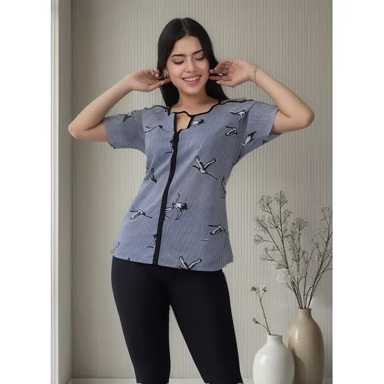 Blusa M/c Yuriana Rayon Estampada Azul