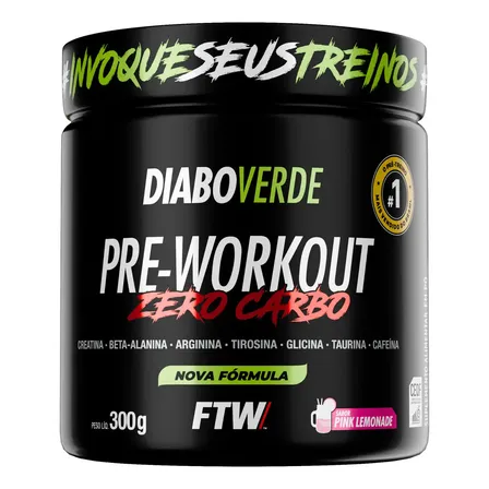 Pre Treino Pre Workout Zero Carbo Com Creatina Pote 300g Sabor Pink Lemonade Ftw - Diabo Verde