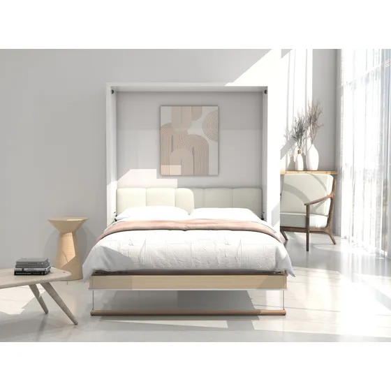 Cama Abatible - Plegable - Queen Vertical - Base De Madera Sólida Nogal