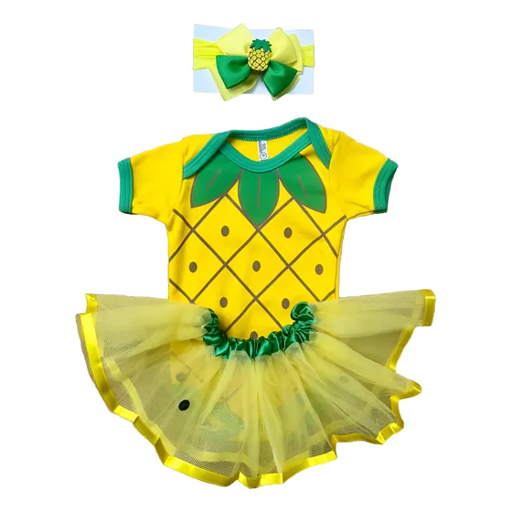 Kit Body Bebê Frutas 100% Algodão Mêsversário Menina Laço