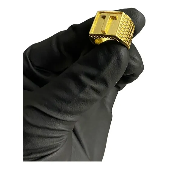 Anel Letra Lisa Banhado A Ouro 18k Moderno Masculino