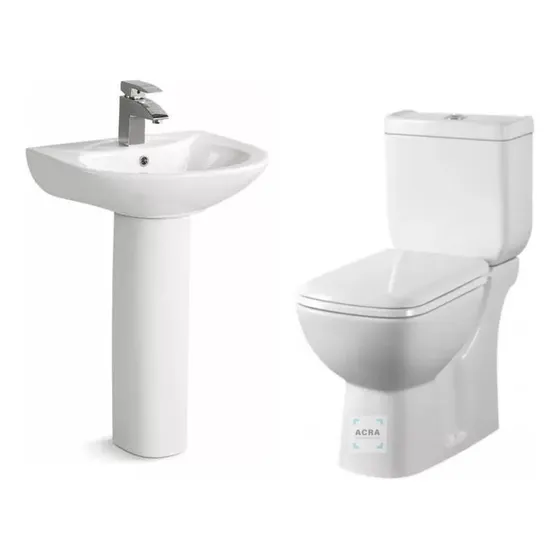 Juego De Baño Inodoro Con Mochila + Lavatorio Pedestal Acra
