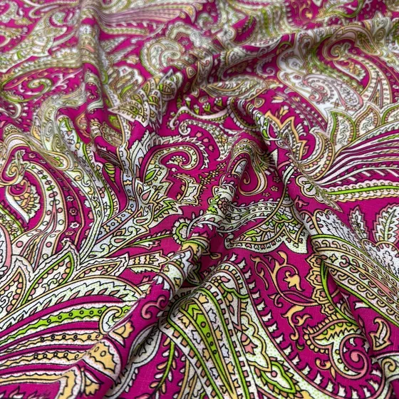 Tecido Viscolinho Estampa Indiana 1,50m Roupa Feminina - 1m Cor Rosa Desenho Do Tecido Indiano Paisley