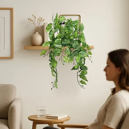 Jiboia Afortunada Artificial Pendente Com Vaso De Espelho