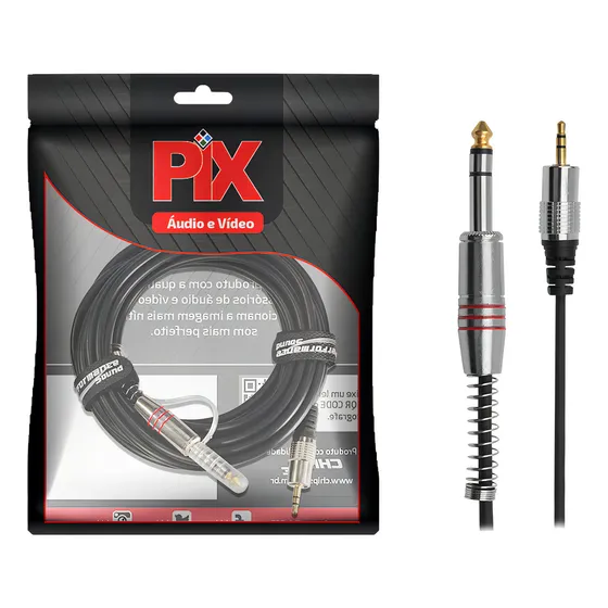 Cabo P2 Estereo X P10 Estereo Blindado Profissional 5 Metros - Pix