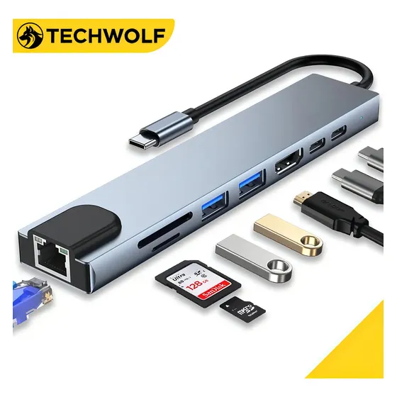 Hub USB-C 8 en 1 con HDMI 4K, PD 100W y Ethernet para MacBook y iPad | Cuotas sin interés