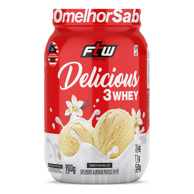 Delicious 3 Whey Proteína Hidrolisada Concentrada E Isolada Pote 900g Sabor Baunilha - Ftw Delicious 3 Whey Proteína Hidrolisada Concentrada E Isolada Pote 900g Sabor Baunilha - Ftw