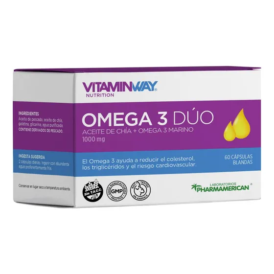 Omega 3 Dúo Pescado + Chia Colesterol Vitamin Way x 60 Cápsulas Sin Sabor