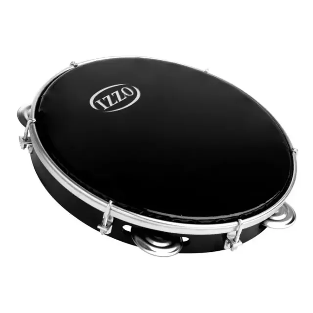 Pandeiro Izzo 10 Abs Preto Pele Nylon Preta Profissional Preto
