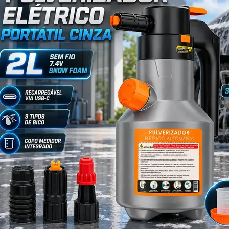 Pulverizador Elétrico Alta Pressão Para Lavagem Automotivo Limpeza Detalhamento Jardim Uso Geral Híbrido Cor Cinza