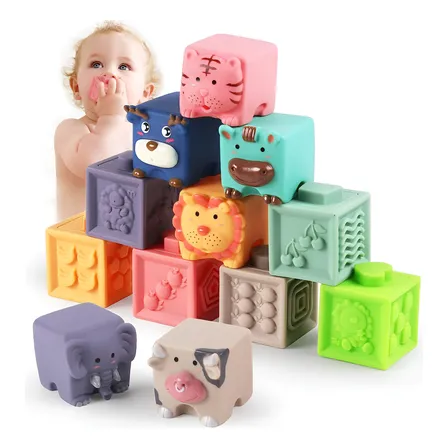 Bloques Sensoriales Y Cubos Mordedor Silicona Bebés +3 Meses