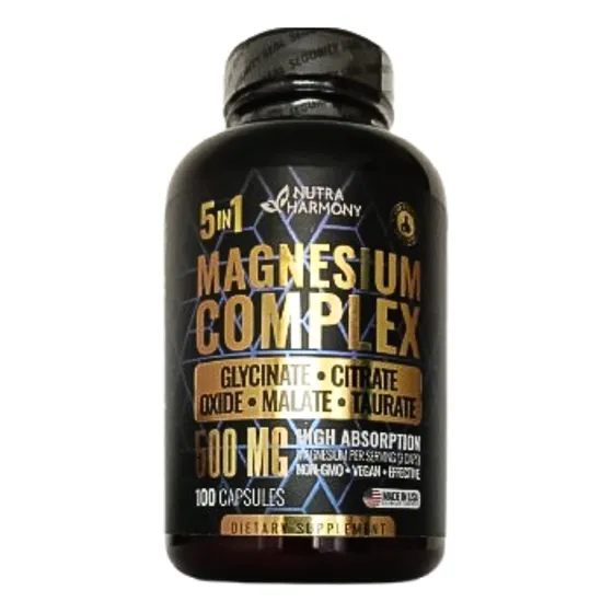 Super Magnesio Complex Citrato De Magnesio Glicinato Malato Taurato Disminuye El Cansancio 100 Capsulas