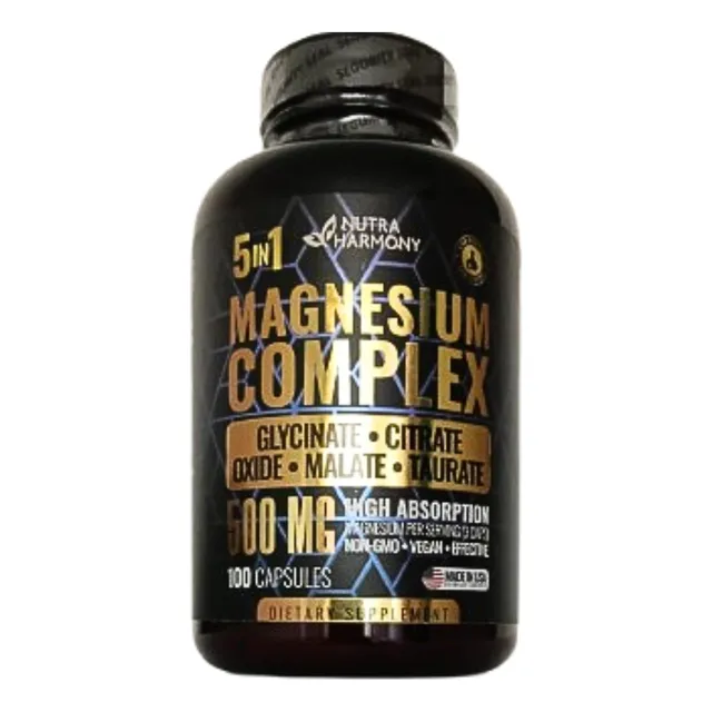 Super Magnesio Complex Citrato De Magnesio Glicinato Malato Taurato Disminuye El Cansancio 100 Capsulas