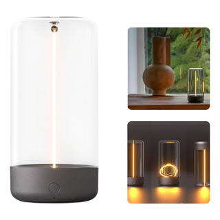 Lámpara Filamento Led Imán Recargable Velador Decorativo Estructura Gris Oscuro Pantalla Transparente Lámpara Filamento Led Imán Recargable Velador Decorativo Estructura Gris Oscuro Pantalla Transparente