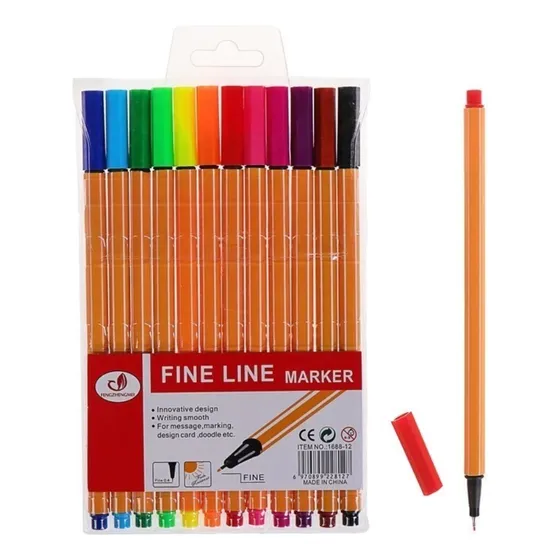 Kit 12 Caneta Colorida Ponta Fina 0.4 Cores Fine Line Oferta